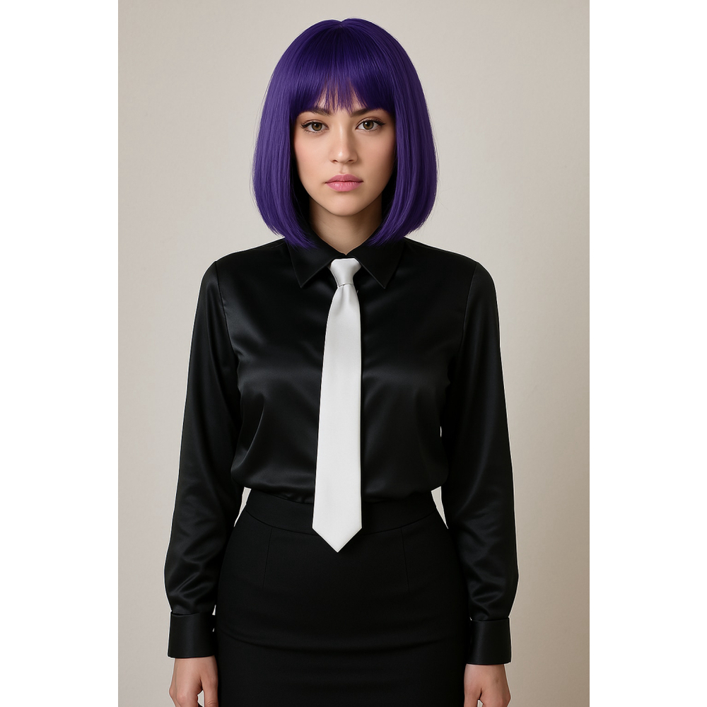 Short Purple Bob Wig with Bangs – Synthetic Hair, Heat-Resistant Cosplay
